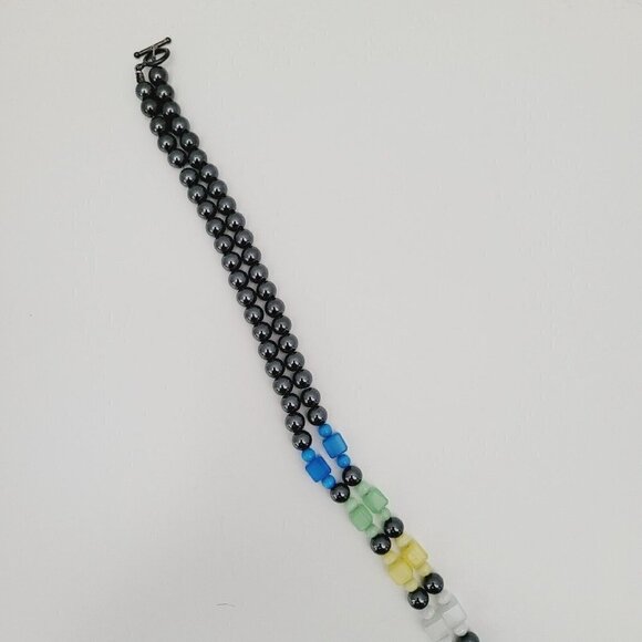 3 Piece Set Mosaic Magnetic 22" Necklace Bracelet Earrings Glass Toggle Beaded - Picture 5 of 9